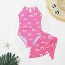ODASDO Girls Swimsuit One Piece Bathing Suit with Cover Up Skirt for 8-12Y (Pink)