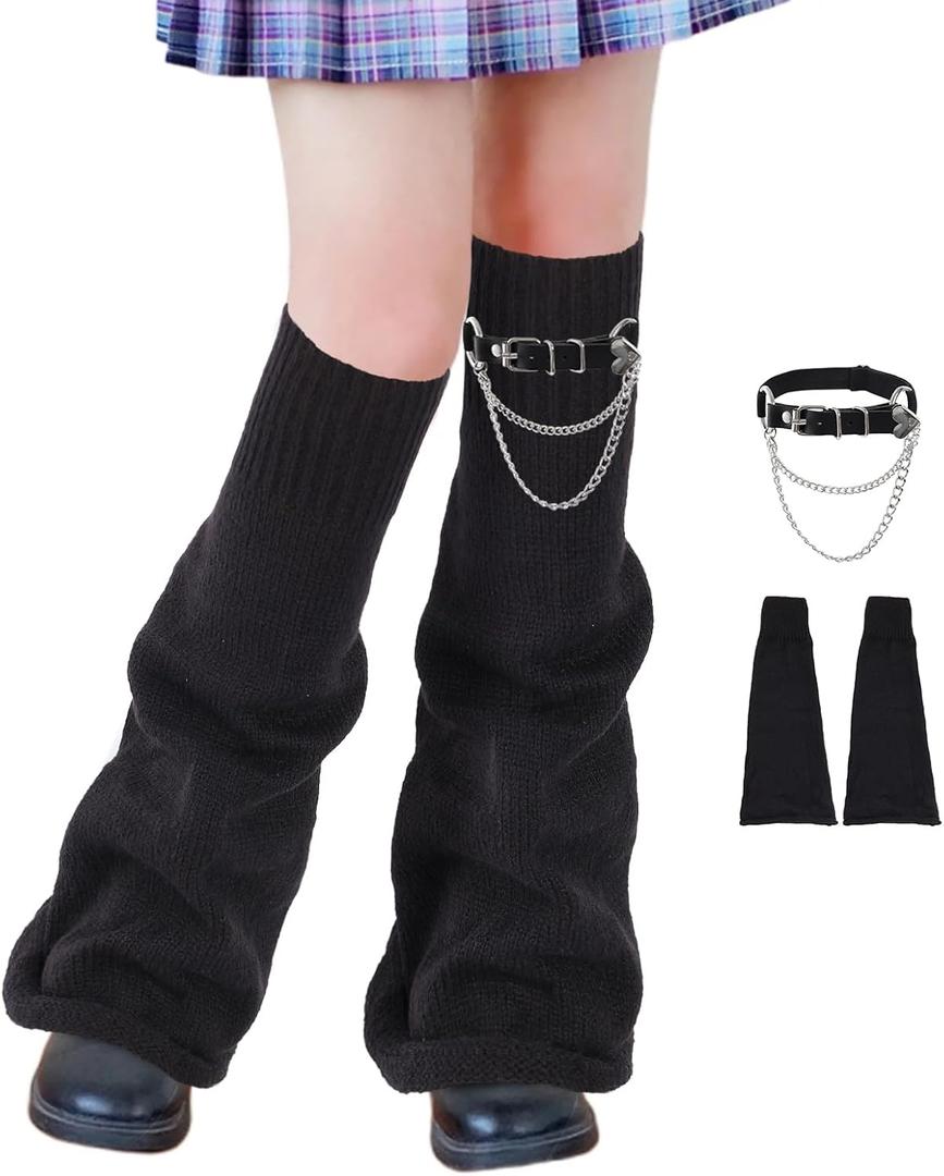 Junely Leg Warmers for Women Kawaii Leg Warmer Cute Legwarmers Japanese Socks Emo Lolita Gyaru Harajuku Accessories (Black)
