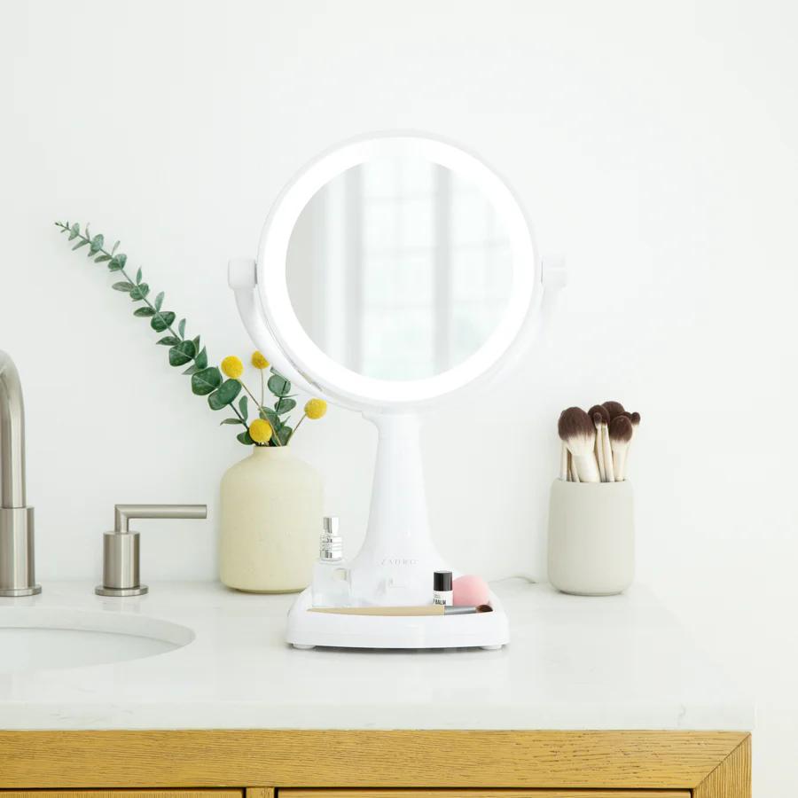 Zadro 11" W Max Bright Fluorescent Lighted Makeup Mirror with Magnification 10X/1X Swivel Head Tray Makeup Light Mirror, White