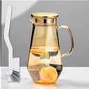 1.7 Liter/58oz Glass Pitcher with Lid Water Carafe Jug with Spout Handle for Hot/Cold Water Tea Beverage (Gold 1-Glass Pitcher)
