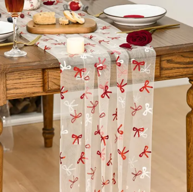 Artoid Mode Gauze Table Runner with Red Bows 30 X 115
