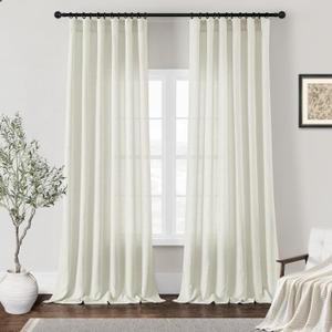 Cream Ivory Linen Curtains 94 Inches Long for Living Room 2 Panels Set Light Filtering Semi Sheer Curtains Luxury Rod Pocket Hook Belt Privacy Boho Farmhouse Linen Drapes for Bedroom 94 Inch Length