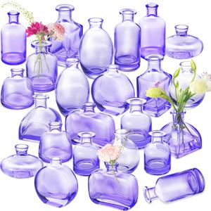 Bud Vases in Bulk 24 | Purple Glass Vase Set  Small Clear Bud Vases for Wedding Centerpieces, Floral Arrangements, Table Decor | Bulk Elegant Mini Vases for Events, Home & Party Decorations