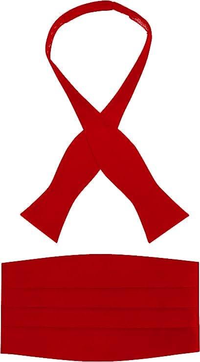 S.H. Churchill & Co. Men's Self Tie Bow Tie and Cummerbund Set for Wedding, Prom, Formal Event (Red)
