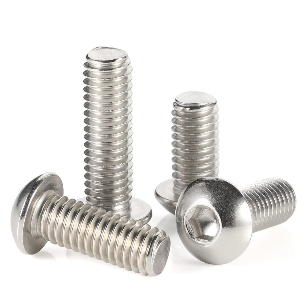 2 x M6-1.0 x 16mm Button Head Socket Cap Screws, Allen Socket Drive, Stainless Steel 18-8, Bright Finish, Quantity 25