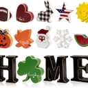 Interchangeable Home Table Signs with 11Pcs Seasonal Icons, Wooden "HOME" Letter Signs Interchangeable Holiday Decorative Table Shelf Centerpiece for Holiday Room Decoration