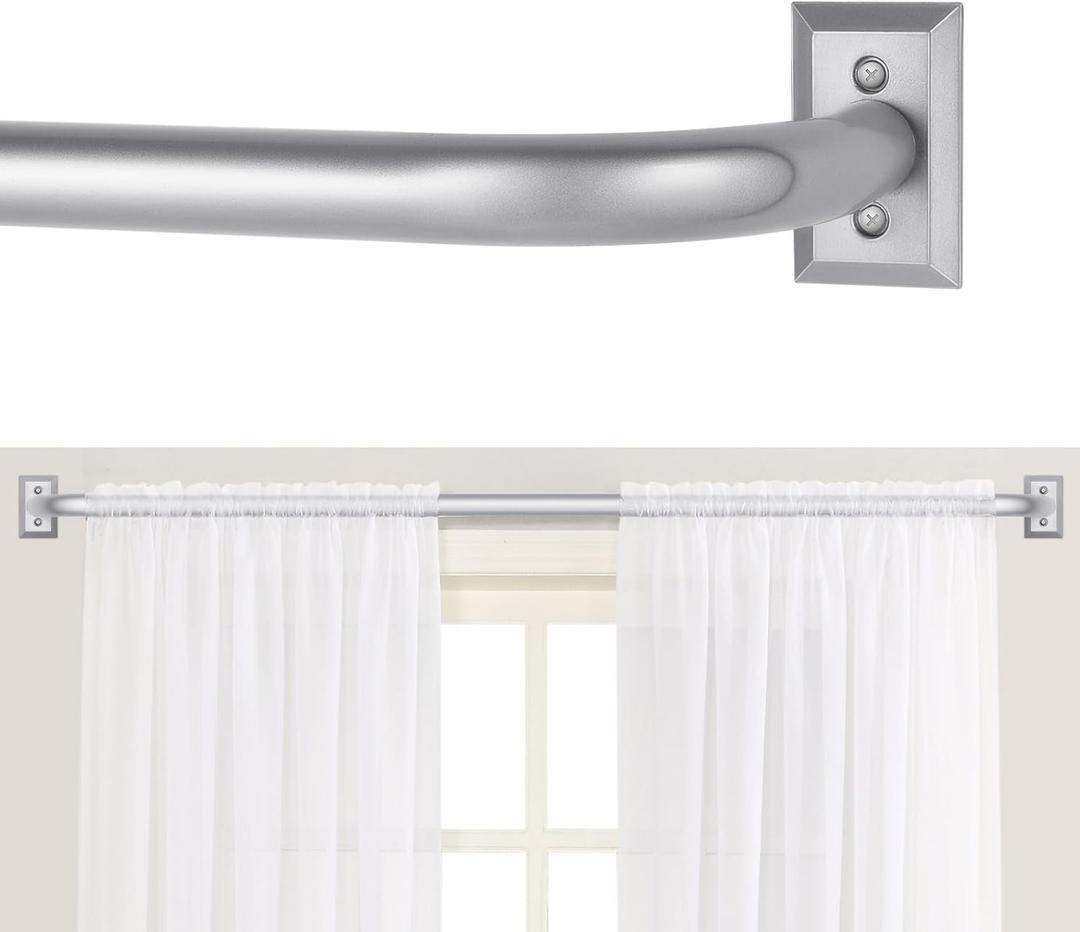 TANGWIN Silver Wrap Around Curtain Rods 48 to 90 In:Blackout Heavy Duty Adjustable Window Curtain Rod Room Darkening,1 Inch Modern Industrial Curved French Return Metal Drapery Rod Easy Install,Nickel