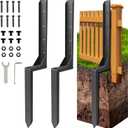 Fence Post Repair Kit, Thickened Heavy Duty Fence Post Anchor Stakes for Repair Tilted, Broken Wood Posts Support (Black, 2 Pack)