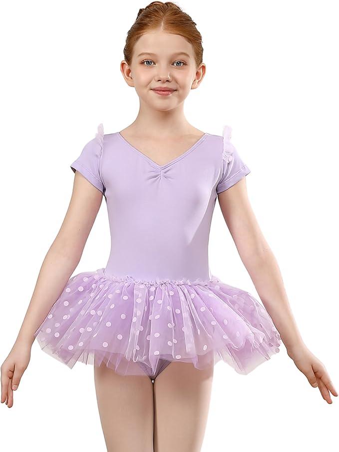 ZYXWVU Girls Short Sleeve Ballet Dance Leotards with Tutus Toddler Ballerina Outfits 6-7Y