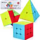 ROXENDA Speed Cube Set, Magic Cube Set of 2x2x2 3x3x3 Pyramid Cube Smooth Puzzle Cube (Stickerless)