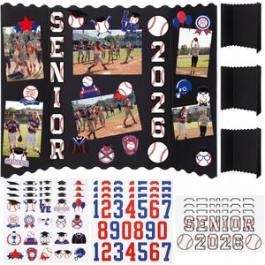 Resurhang 4 Set 24''x16'' Baseball Senior Night Gifts Senior 2026 Trifold Poster Board Photo Display Board with 12 Sheet Sports Themed Stickers for Graduation Picture Frame Sport Theme Party Supplies