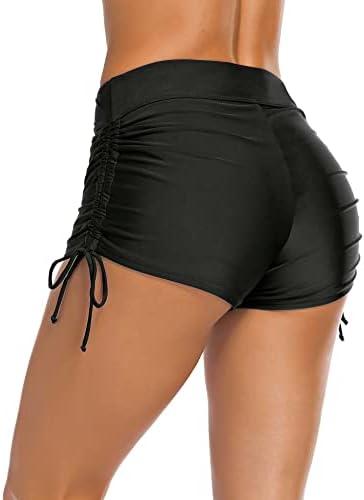 Bonneuitbebe Women's Swim Shorts High Waist Swimsuit Bottoms Adjustable Side Tie Bathing Suit Boyshorts Bikini Board Shorts Size L