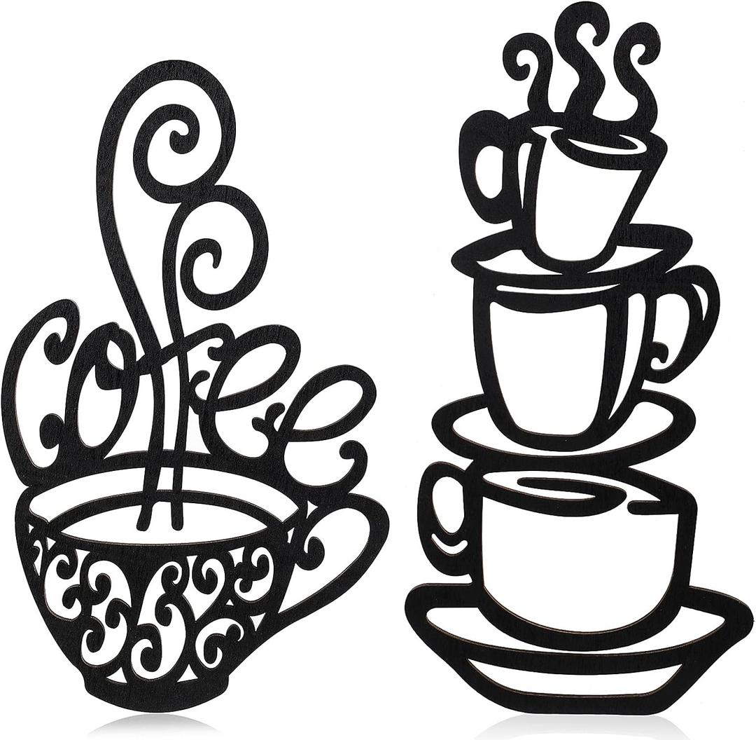 Jetec 2 Pieces Coffee Wall Decor Black Cup Silhouette Kitchen Wall Art Decor Coffee Bar Accessories