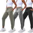 Common Stitch 3 Pack Sweatpants Women, Comfortable Womens Sweatpants, Fleece Womens Elastic Cuff Joggers (Medium, Black / Med. Heather Grey / Olive)