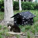 4 Pcs Outdoor Cat House Stray Cats Shelter Weatherproof Outside Cat House Indoor Foldable Warm Pet Cave with Paw Print for Feral Cat Dog Winter Wild Animal(Black, Small-Houses)