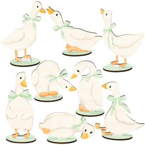 FYSUIMU 8Pcs One Silly Goose Wood Table Centerpiece Green Bow Goose Tabletop Detachable Sign Tiered Tray Decor for Baby Shower Gender Reveal Birthday Photo Props Party Favor Supplies