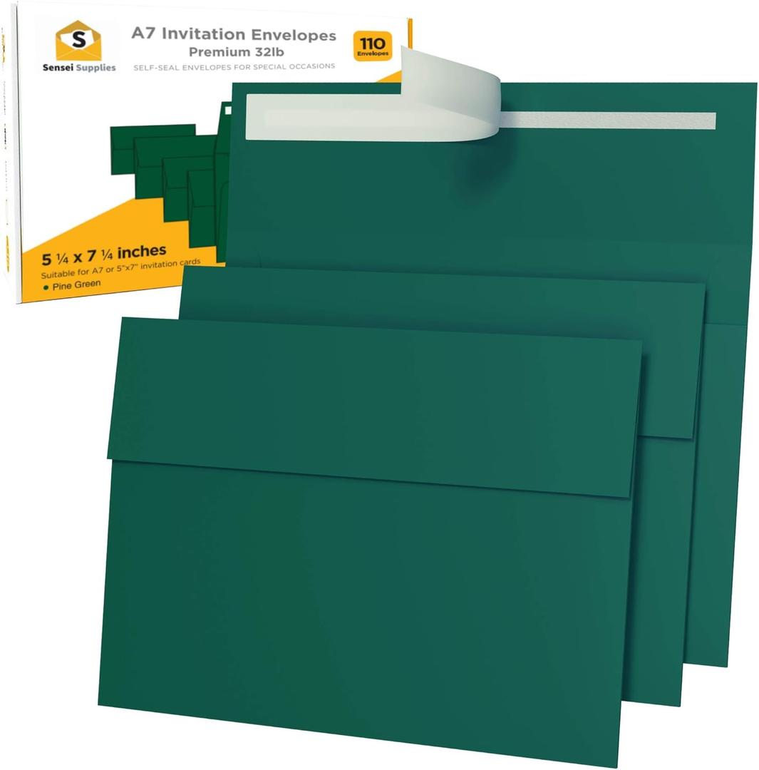 110 5x7 Pine Green Invitation Envelopes - for 5x7 Cards - A7 - (5  x 7  inches) - Perfect for Weddings, Graduation, Baby Shower - 120 GSM - Peel, Press & Self Seal - Square Flap (110 - Single Pack)