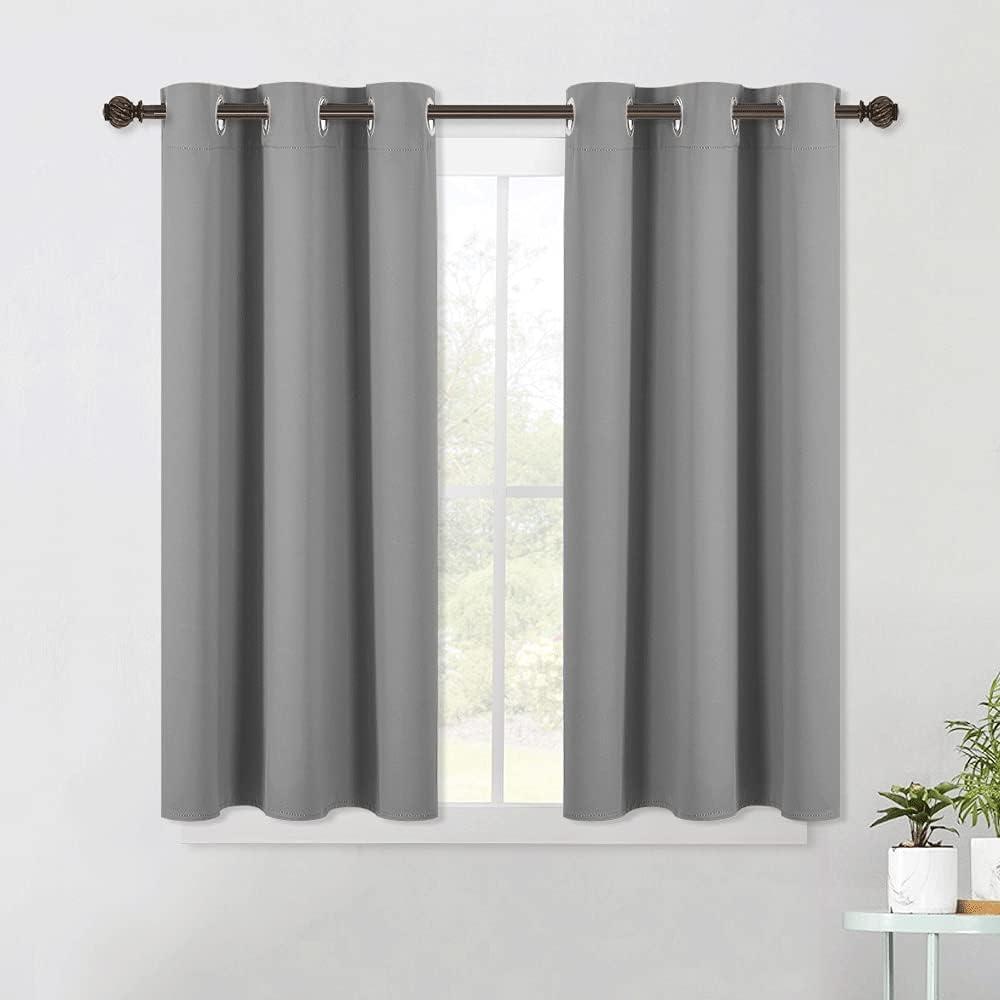 NICETOWN Silver Grey Small Window Blackout Curtain Panels for Bedroom, Thermal Insulated Grommet Top Blackout Draperies and Drapes (2 Panels, W42 x L45 -Inch)