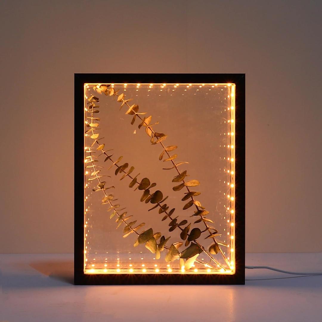 Shadow Box Frame with Lights 10'' 8 '' Memory Boxes Keepsakes Display Case Dried Flower 3D Deep Picture Frame Memorial Gifts Memorabilia Medal Wedding Travel Baby Items (Black)