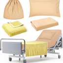 4 Pcs Hospital Bed Sheets Set, Soft Knitted Standard Sheets Quality, Include Fitted Sheet, Quilt Cover, Pillow Case and Blanket (Yellow)