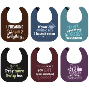 6 Pcs Funny Adult Bibs for Eating Washable Reusable Dining Clothing Protectors Waterproof Elderly Bibs for Men Women Adults Gag Gifts, 6 Designs
