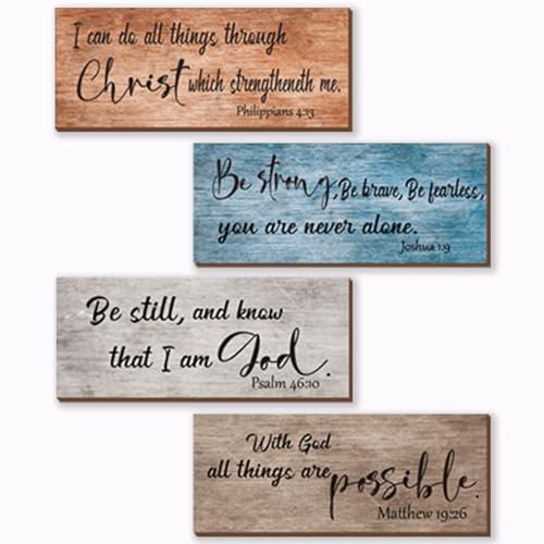 ZONWUTHY 4 Pieces Bible Verses Wall Decor Rustic Wooden Christian Signs Farmhouse Religious Decor for Home Motivational Prayer Wall Art for Living Room Office Bedroom Bathroom(Farmhouse,10x4)