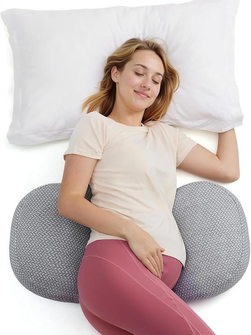 Momcozy Portable Pregnancy Pillow W Shaped Maternity Support for Side Sleepers, Adjustable Travel Wedge Pillow for Back, Belly, and Hip Relief, Ideal for Pregnant Women, Deep Grey