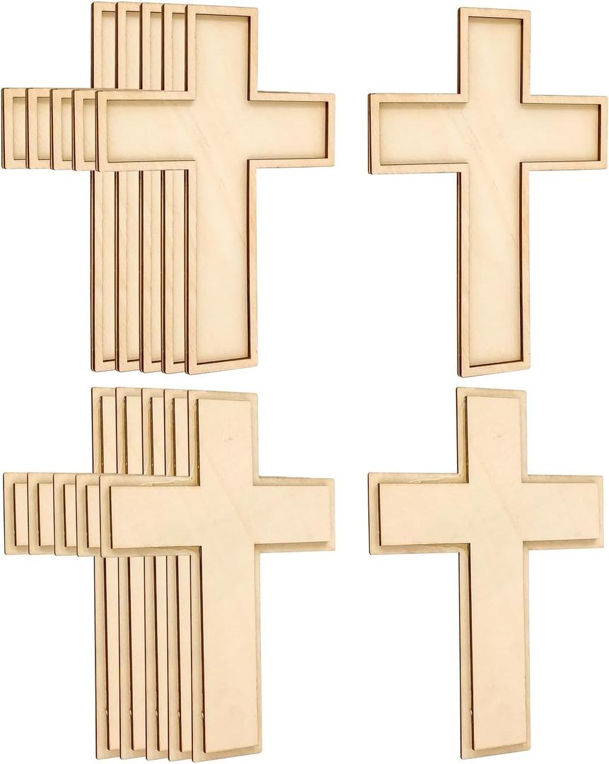 12 Pieces 9 Inch Wood Cross Unfinished Wooden Cross Layered Framed Cross for Crafts (Classic Shaped)