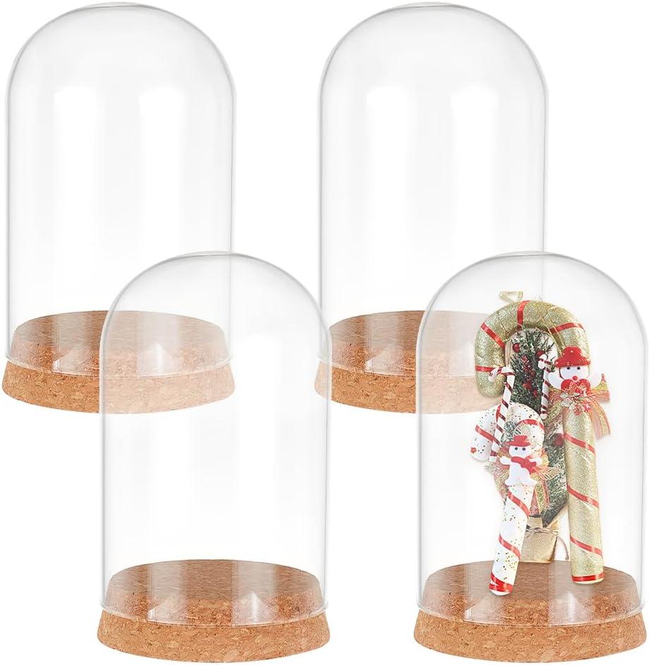 PH PandaHall 4pcs Cloche Glass Dome Clear Glass Display Dome with Cork Base Glass Decorative Jars Bottles for Display Collectibles Figurine Flower Storage Christmas Party Favor Decoration 3.15x5inch