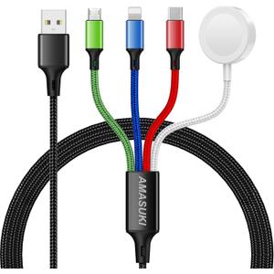Travel Essentials,4 in 1 for Apple Watch Charger/iPhone Charger/Multi Charging Cable,2026 Cruise Vacation Essentials,USB C/L/Micro Portable Charger for iWatch 11-1/iPhone 17-12,Car,eBook Reader-4FT