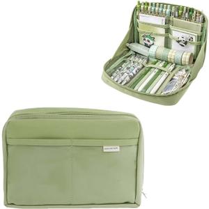Kawaii Cute Aesthetic Pencil Case - Large Capacity Canvas Pen Pouch Bag (Green) (8.7*5.12*1.18'')