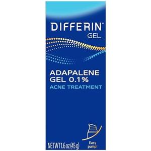 Differin Acne Treatment Gel, 90 Day Supply, Retinoid Treatment for Face with 0.1% Adapalene, Gentle Skin Care for Acne Prone Sensitive Skin, 45g Pump (Packaging May Vary) Best By: 06/2028
