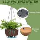 BAYN 2 Packs Solar Hanging Basket Planters for Plants Outdoor, Self Watering Bronze Flower Plants Pots with Solar Light Drainer for Balcony Patio Garden Outdoor Decoration