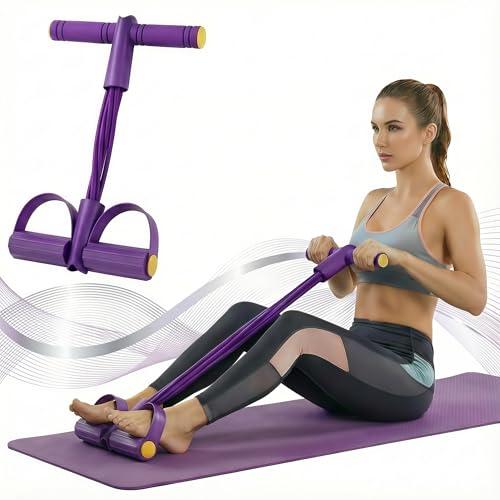 Pedal Resistance Band with Handle, 6-Tube Foot Pedal & Ankle Puller Exercise Band for Full Body Workout, Multifunction Home Gym Equipment for Arms, Legs, Abdomen, Waist Training (Purple)