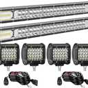 LED Light Bar Kits for Truck - 20 Inch Slim Light Bars, 4 inch LED Pods 12V 24V Led Work Lights Off-Road Driving Lights Waterproof for ATV Tractor Pickup Cart with Wiring Harness