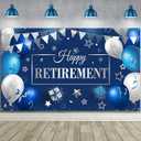 Blulu Retirement Party Decorations, Extra Large Fabric Retire Sign Banner Photo Booth Backdrop Background with Rope for Retirement Party Favor(72.8 x 43.3 Inches,Blue and Silver)