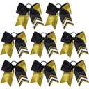 DEEKA 8PCS 8" Two Toned Large Glitter Cheer Bows Shiny Cheer Hair Bows Ponytail Holder Handmade for Cheerleader Girls Softball Sports -g Gold/Black (1 Count (Pack of 8))