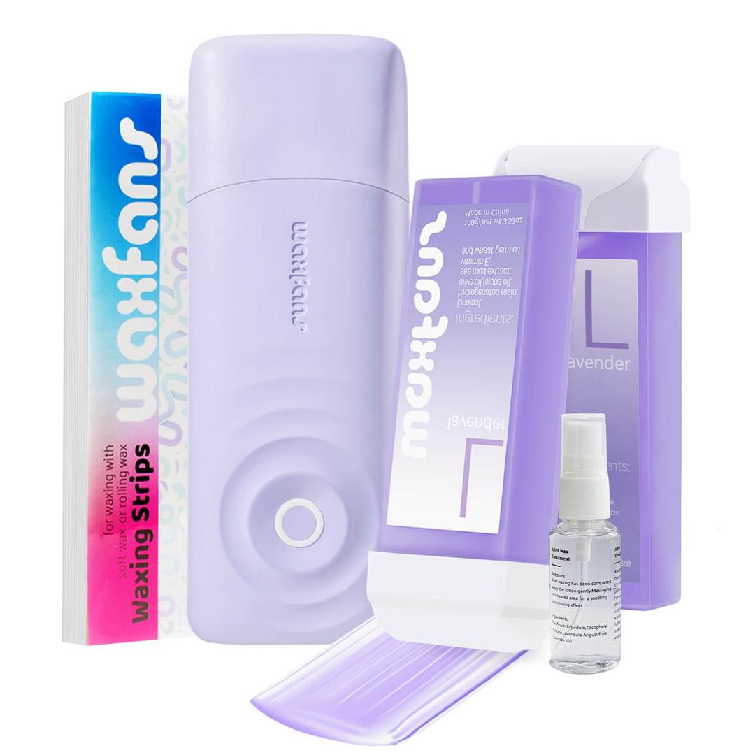 Roll on Wax Kit, Smart Wax Roller Kit with Automatic Cooling System, No Burns, Safe and Easy Waxing Kit for Women and Man at Home, 2 Waxing Cartridges & 50 Waxing Strips Included. (Lavender)