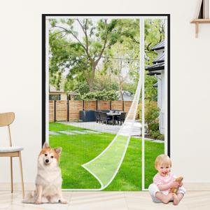 White Fiberglass Magnetic Screen Door,Reversible Left or Right Side Opening, Keep Bugs Out, Hands Free, Pet and Kid Friendly, Fits Door Size 72" x 80"