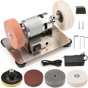 Sbestily Mini Bench Grinder Buffer Polisher, For Jewelry Wood Metal, Electric Small Benchtop Knife Sharpener Tool DIY Kit with Grinding Buffing Wheel, Sandpaper