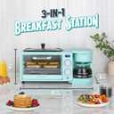 Nostalgia 3-in-1 Retro Breakfast Station - Includes 5 Cup Coffee Maker, Non-Stick Ceramic Griddle, and 4-Slice Toaster Oven - Built-In Timer, Reusable Coffee Filter, Space-Saving Design - Aqua