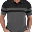 Mens Polo Shirts Short Sleeve Color Block T Shirt Summer Lightweight Casual Golf Shirts (Black, M)