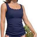 ANFILIA Womens Two Piece Ribbed Tankini Swimsuits Scalloped Tankini Tops with Bottoms Tummy Control Bathing Suits(XL)