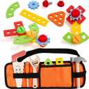 Kids Tool Set with Tool Belt Montessori Educational Toys for 3 Year Old Boys Gift 20 Pcs STEM Toy Wooden Pretend Toddler Tool Set Birthday for 3 4 Year Old Boy Girl