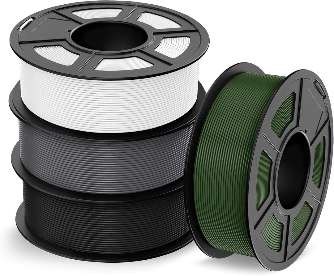 TECBEARS High Speed PLA Plus Filament 1.75mm, High Toughness 3D Printer Filament, High Flowable Rapid PLA+ for Fast Printing up to 600mm/s, 4 Pack 1kg Spool, Black+White+Grey+Olive Green