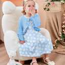 Toddler Girl Sleeveless Dresses and Long Sleeve Ruffle Cardigan 2 Piece Fall Outfits for 2-8T (Blue)