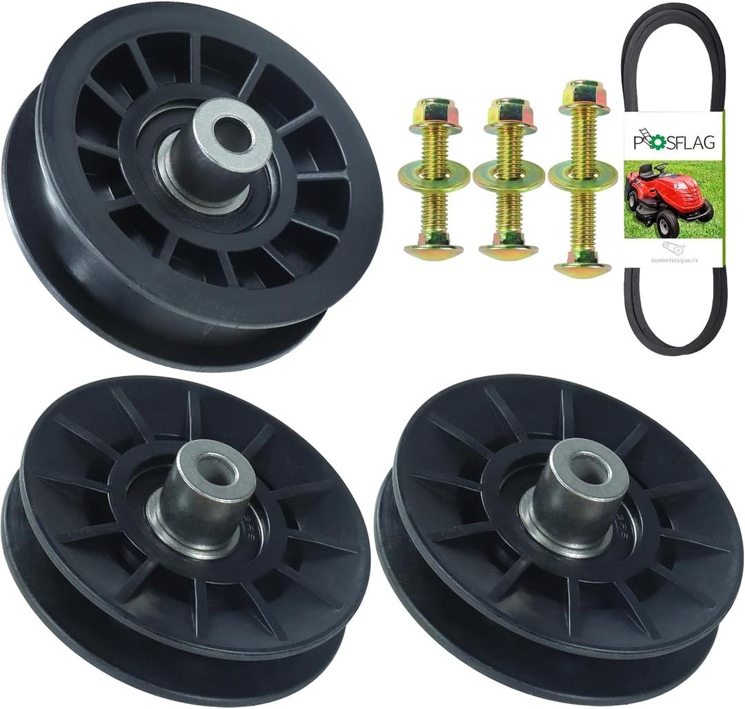 2 Pack 532194326 V-Groove Idler Pulley with 532194327 Idler Pulley 532130969 Belt Replaces 194327 Drive Pulley, Craftsman 194326 for Husqvarna YTH22V46, LGT2654, YTH2348, YTH1542XP Tractors