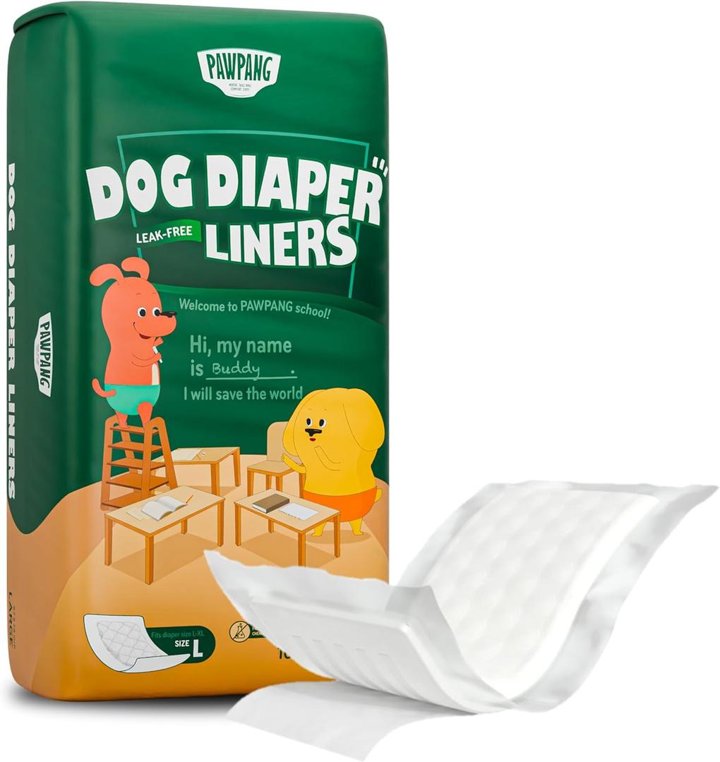 PAWPANG Disposable Dog Diaper Liners Booster Pads for Male & Female Dogs, 100ct, 4 Sizes Options, Doggie Diaper Inserts fit Most Types of Dog Diapers - Pet Belly Bands & Male Wraps (Large (100 ct))