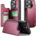 JEEHOOD Compatible with iPhone 14 Pro Max Wallet Case with Card Holder RFID Blocking for Women Men, Double Magnetic Clasp Kickstand Shockproof Phone Case Fit for iPhone 14 Pro Max, Red