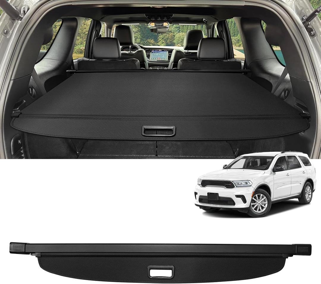 Cargo Cover for Dodge Durango 2011-2026(Not for R/T) Fit 2nd Row Installation Port Retractable Trunk Cover Security Shielding Shade Cargo Luggage Cover Trunk Privacy Protection (Carbon Fiber Texture)